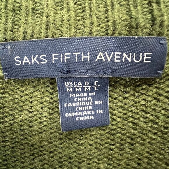 Saks Fifth Avenue Sweater Womens M Olive Green Merino Wool Cashmere Boxy Cozy - Picture 11 of 13